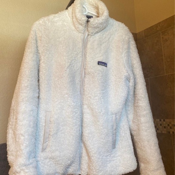 Patagonia Women’s White Fleece long lean Full Zip Jacket Hip Length Large - Picture 2 of 7